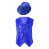 Jhaoyu Kids Boys Girls Sequins Jacket Shirt Vest Waistcoat Hip-hop Jazz Dance Performance Christmas Top with Hat Blue 13-14 Years view 1