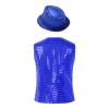 Jhaoyu Kids Boys Girls Sequins Jacket Shirt Vest Waistcoat Hip-hop Jazz Dance Performance Christmas Top with Hat Blue 13-14 Years view 2