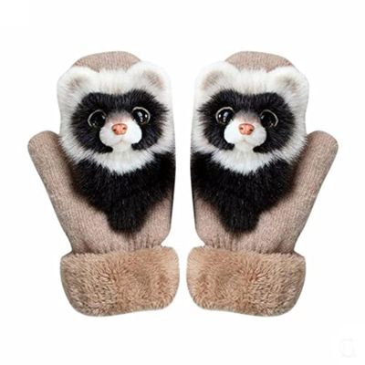 5D Cartoon Animal MittensCute Handmade Knitted Plush Animal Mittens Gloves, Full Fingers Thickening Soft Warm Mittens (red, Child)