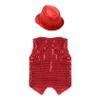 Jhaoyu Kids Boys Girls Sequins Jacket Shirt Vest Waistcoat Hip-hop Jazz Dance Performance Christmas Top with Hat Red 13-14 Years view 4