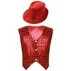 Jhaoyu Kids Boys Girls Sequins Jacket Shirt Vest Waistcoat Hip-hop Jazz Dance Performance Christmas Top with Hat Red A 7-8 Years view 1