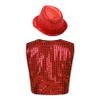 Jhaoyu Kids Boys Girls Sequins Jacket Shirt Vest Waistcoat Hip-hop Jazz Dance Performance Christmas Top with Hat Red A 7-8 Years view 2