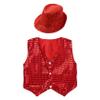 Jhaoyu Kids Boys Girls Sequins Jacket Shirt Vest Waistcoat Hip-hop Jazz Dance Performance Christmas Top with Hat Red A 7-8 Years view 3