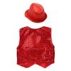 Jhaoyu Kids Boys Girls Sequins Jacket Shirt Vest Waistcoat Hip-hop Jazz Dance Performance Christmas Top with Hat Red A 7-8 Years view 4