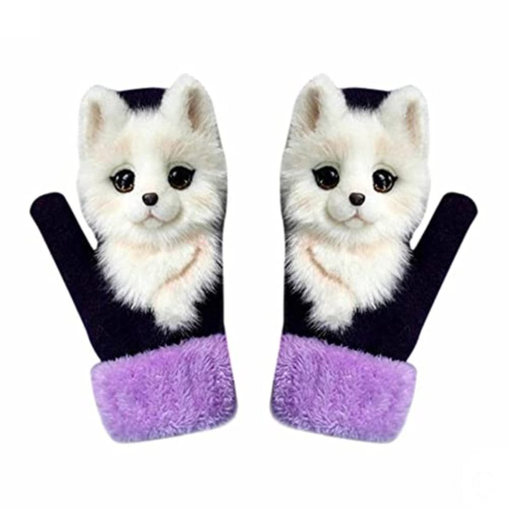 9D Cartoon Animal MittensCute Handmade Knitted Plush Animal Mittens Gloves, Full Fingers Thickening Soft Warm Mittens (red, Child)