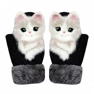 13D Cartoon Animal MittensCute Handmade Knitted Plush Animal Mittens Gloves, Full Fingers Thickening Soft Warm Mittens (red, Child)