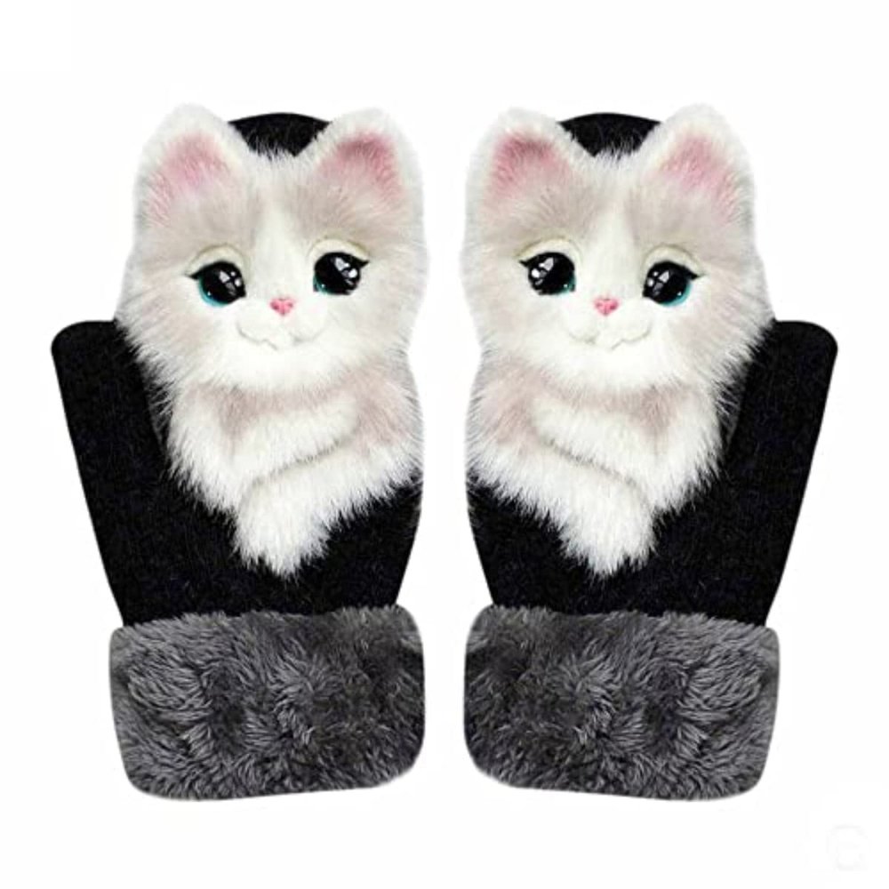 13D Cartoon Animal MittensCute Handmade Knitted Plush Animal Mittens Gloves, Full Fingers Thickening Soft Warm Mittens (red, Child)