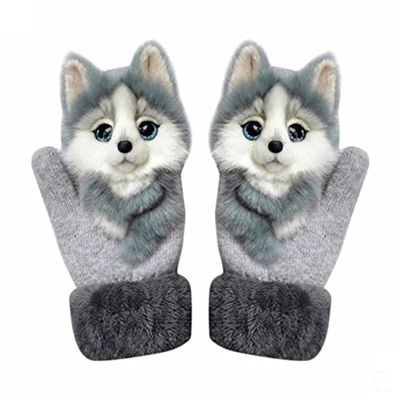 18D Cartoon Animal MittensCute Handmade Knitted Plush Animal Mittens Gloves, Full Fingers Thickening Soft Warm Mittens (red, Child)
