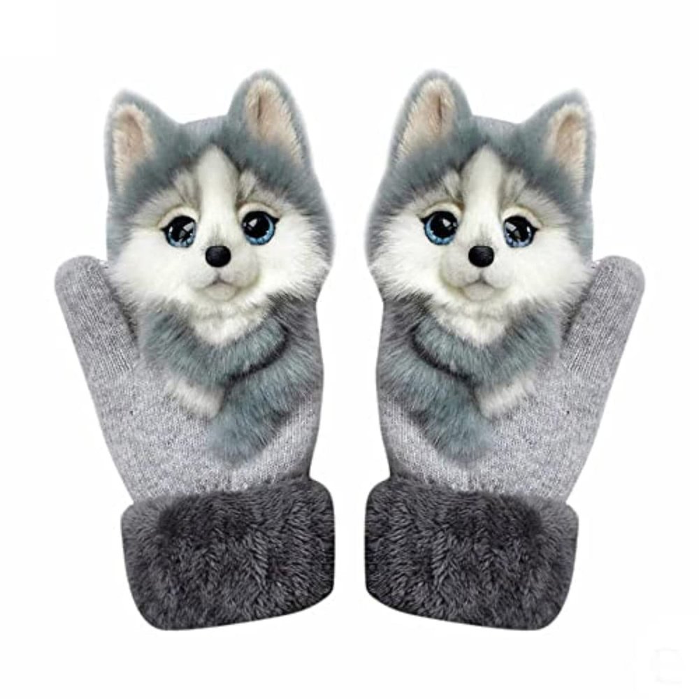18D Cartoon Animal MittensCute Handmade Knitted Plush Animal Mittens Gloves, Full Fingers Thickening Soft Warm Mittens (red, Child)