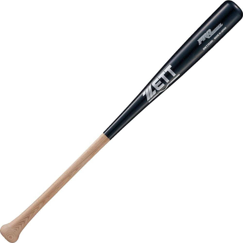 Zett BWT75380 Soft Baseball Bat, Professional Model, Wooden, 31.5 inches (80 cm), 22.9 oz (650 g), Natural x Black (1219GE), Made in Japan