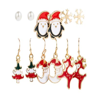 6 Pair Christmas Earrings for Women Funny Holiday Xmas Stud Earrings Bow Bell Candy Reindeer Snowflake Santa Claus Tree Enamel Drop Dangle Earrings for Christmas Gifts -Style 4
