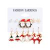 6 Pair Christmas Earrings for Women Funny Holiday Xmas Stud Earrings Bow Bell Candy Reindeer Snowflake Santa Claus Tree Enamel Drop Dangle Earrings for Christmas Gifts -Style 4 view 3
