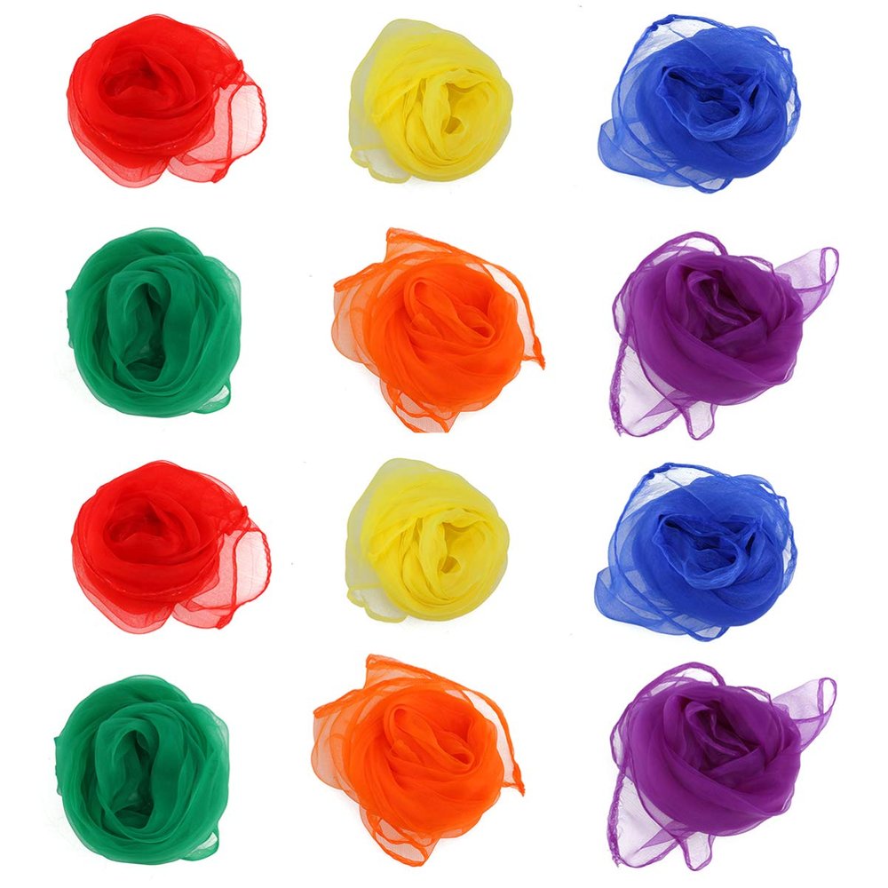 Toyvian 12Pcs Dance Scarves for Music Scarves Dance Scarf Play Scarves for Children Movement Square Juggling Silk Tricks Scarves Scarves(6 Colors, x)