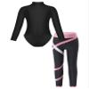 dPois Kids Girls Gymnastics Turtleneck Leotard with Athletic Leggings 2 Pieces Set Dance Ballet Dancewear Pink 9-10 Years view 1