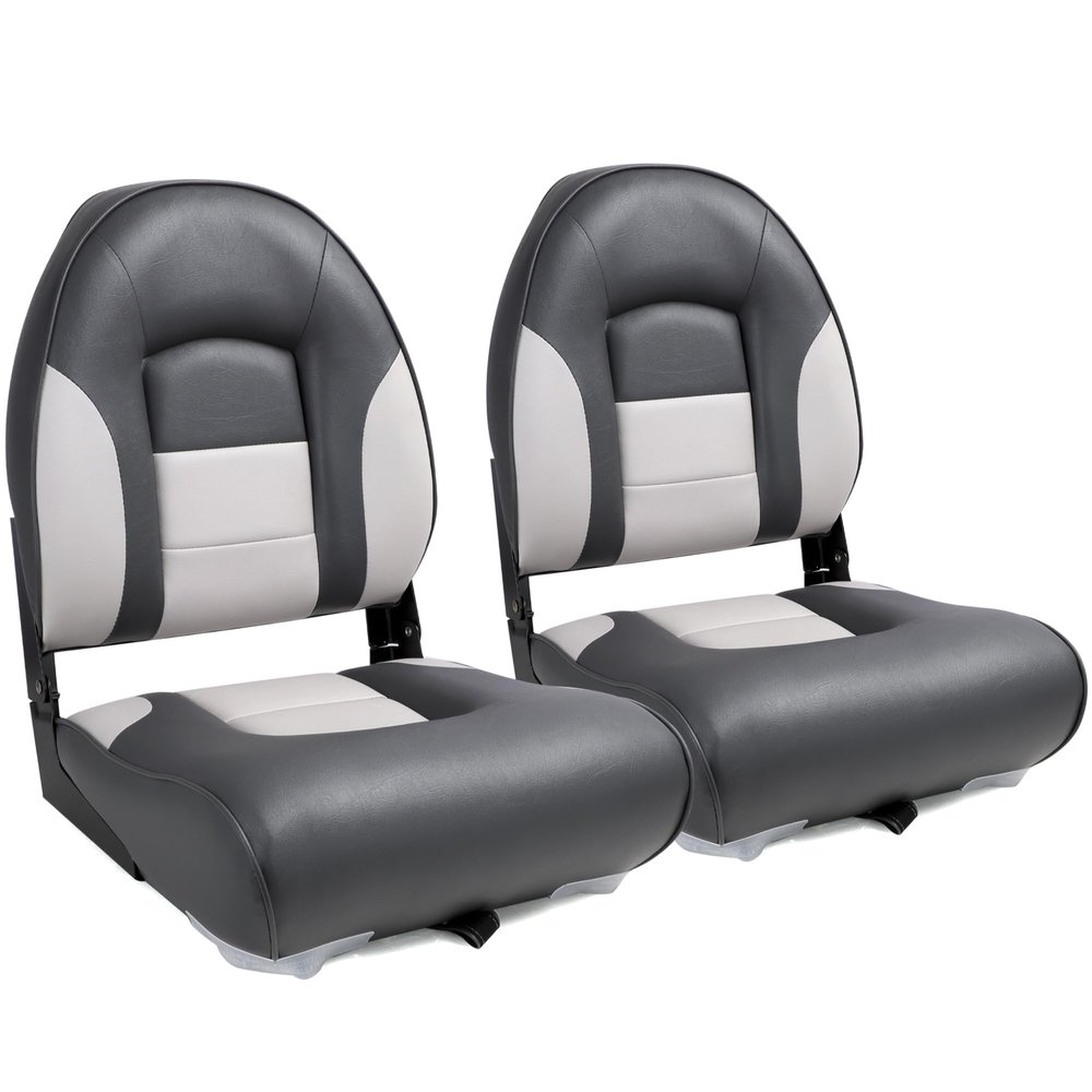 NORTHCAPTAIN Deluxe A Pair of Marine High Back Folding Fishing Boat Seat,Stainless Steel Screws Included,Charcoal/Light Grey(2 Seats)