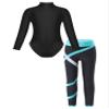 dPois Kids Girls Gymnastics Turtleneck Leotard with Athletic Leggings 2 Pieces Set Dance Ballet Dancewear Green 11-12 Years view 1