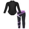 dPois Kids Girls Gymnastics Turtleneck Leotard with Athletic Leggings 2 Pieces Set Dance Ballet Dancewear Lavender 9-10 Years view 1