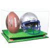 Better Display Cases Acrylic Football and Football Helmet Display Case - Large Rectangle Box with Clear Case, Pink Risers and Turf Base 18" x 14" x 12" (A014/B60) view 1