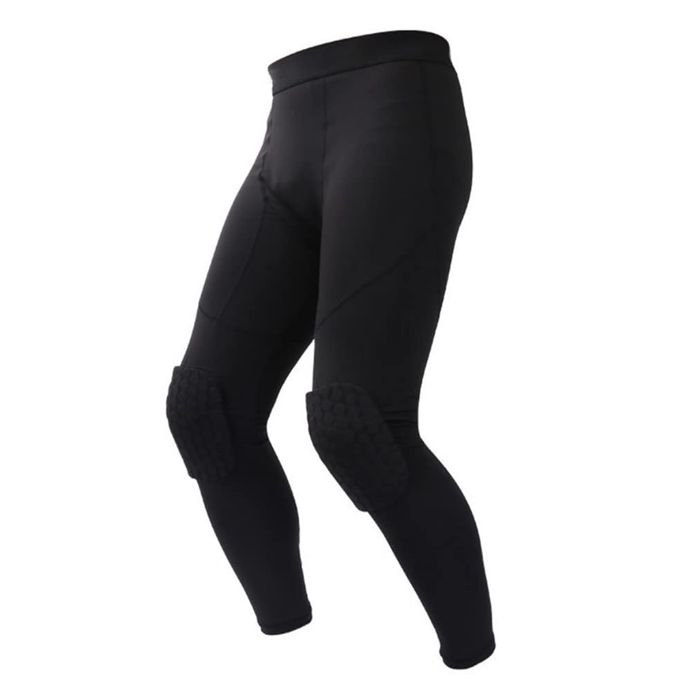 Blaward Men Compression Pants Leggings Athletic Base Layer Workout Running Gym Active Tights Basketball Pants with Knee Pads