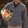 Ymosrh Men Sweater, Pullover Sweater Couple Christmas Sweaters V Neck Men's Casual Comfort Quarter Zip Thick Early Fall Deer Plush Sweater Top and Pullovers Zipper Funny Sweater Mens (3XL, Gray) view 2