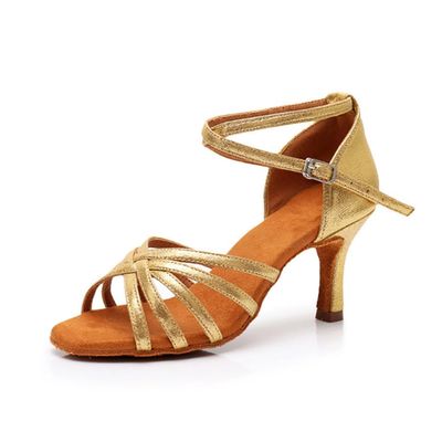 MSMAX Women Latin Dancing Shoes High Heel Gold Character Ballroom Dance Shoe for Women 4 M US Women