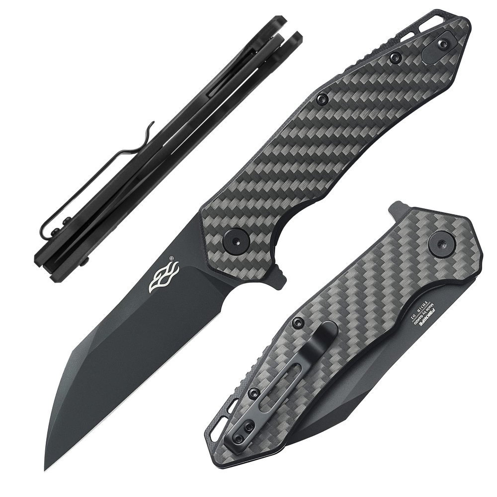 Firebird GANZO FH31B-CF Pocket Folding Knife Razor Sharp Wharncliffe D2 Steel Black Blade Carbon Fiber Handle with Clip Hunting Fishing Folder Camping Outdoor EDC Pocket Knife (CF Black)