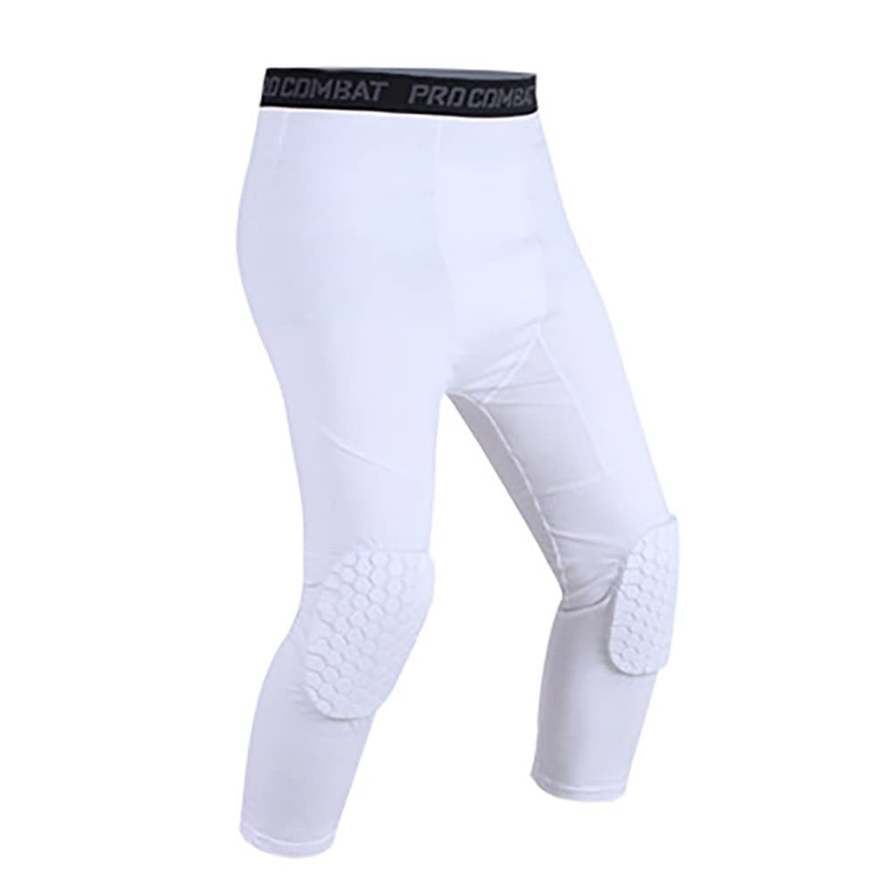 Blaward Men Compression Pants Leggings Athletic Base Layer Workout Running Gym Active Tights Basketball Pants with Knee Pads