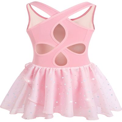 DANSHOW Girls Hollow Back Dance Ballet Tank Leotards with Glitter Skirt(6020-L-08P)