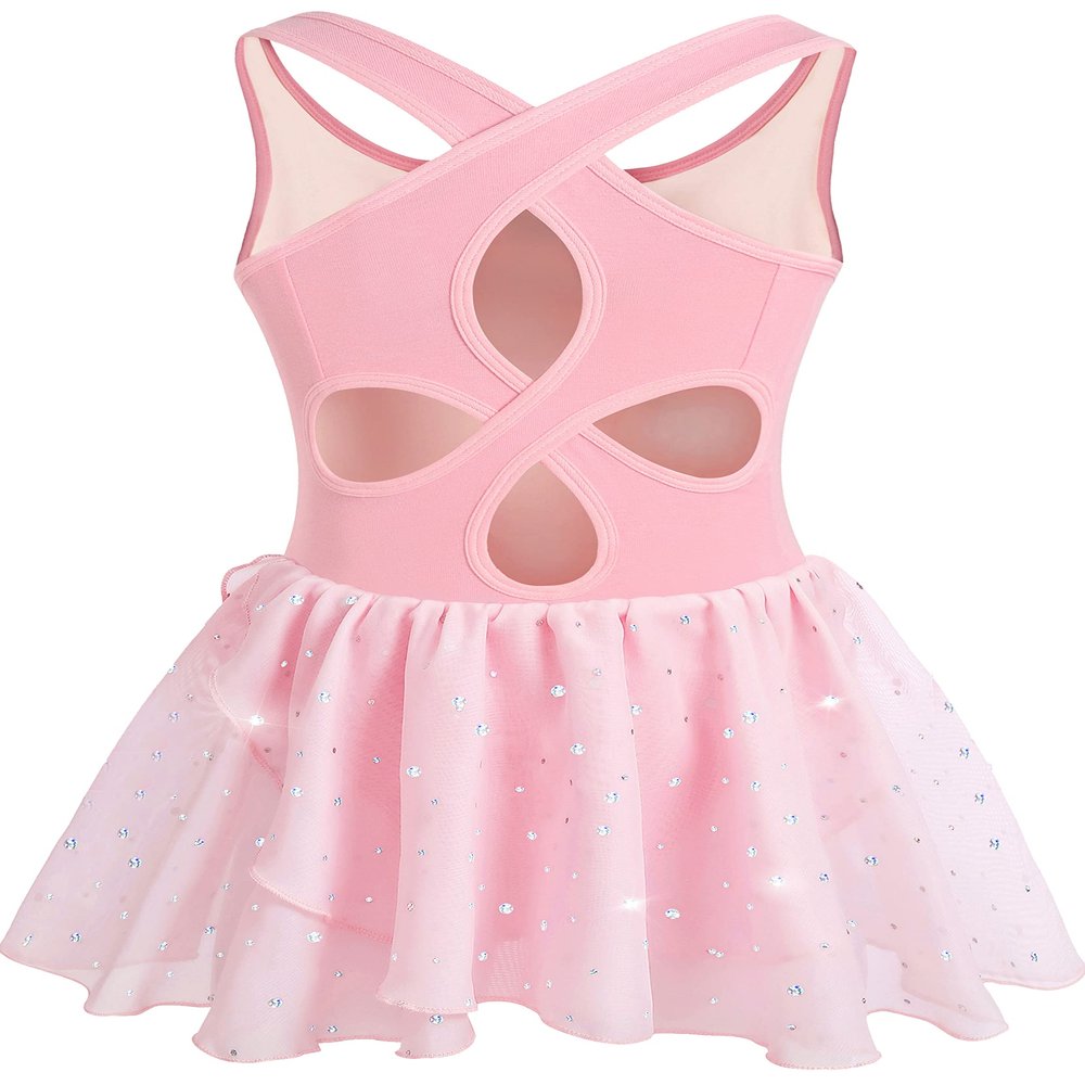 DANSHOW Girls Hollow Back Dance Ballet Tank Leotards with Glitter Skirt(6020-L-08P)