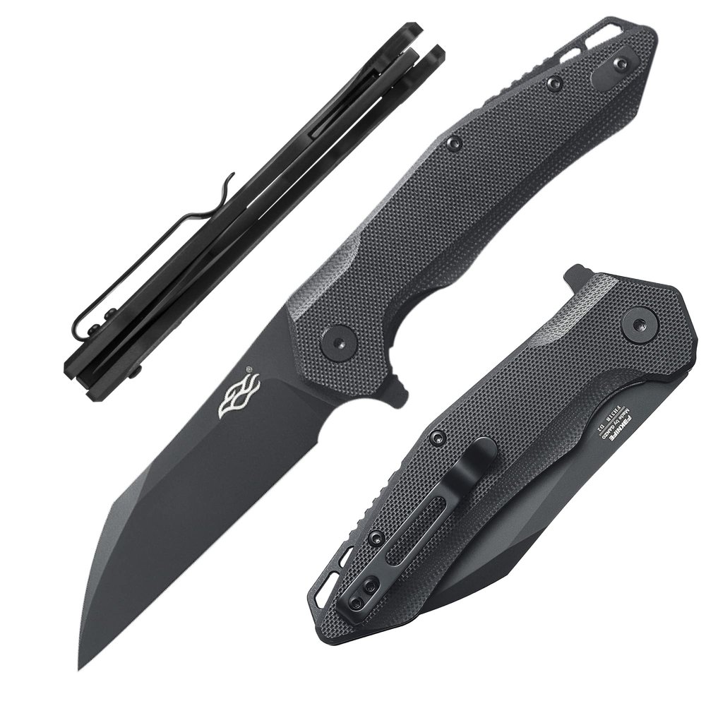 Firebird GANZO FH31B-BK Pocket Folding Knife Wharncliffe D2 Steel Black Blade G10 Anti-Slip Handle with Clip Camping Hunting Fishing Folder Outdoor EDC Knife (Black)