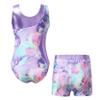 Yartina Girls Printed Gymnastics Leotard Dance Outfit 2 Pieces Swimwear Jumpsuit with Shorts Suit Colorful Shadow 8 Years view 2