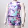 Yartina Girls Printed Gymnastics Leotard Dance Outfit 2 Pieces Swimwear Jumpsuit with Shorts Suit Colorful Shadow 8 Years view 3