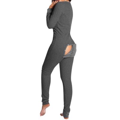 KMBANGI Women's One Piece Ugly Christmas Pajamas Print Sexy Butt Button Back Flap Jumpsuit Sleepwear Romper Plus Size (Flap Butt Gray,S)