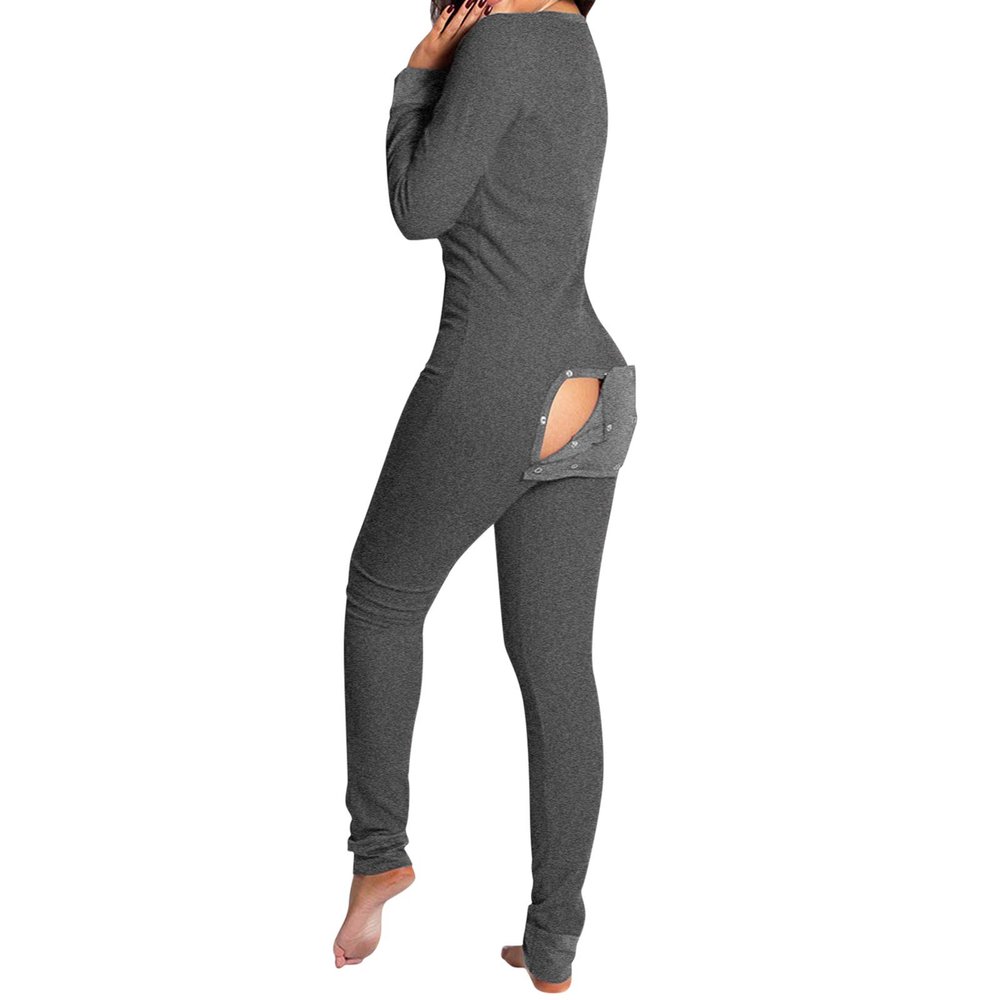KMBANGI Women's One Piece Ugly Christmas Pajamas Print Sexy Butt Button Back Flap Jumpsuit Sleepwear Romper Plus Size (Flap Butt Gray,S)