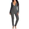 KMBANGI Women's One Piece Ugly Christmas Pajamas Print Sexy Butt Button Back Flap Jumpsuit Sleepwear Romper Plus Size (Flap Butt Gray,S) view 2