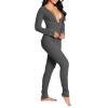 KMBANGI Women's One Piece Ugly Christmas Pajamas Print Sexy Butt Button Back Flap Jumpsuit Sleepwear Romper Plus Size (Flap Butt Gray,S) view 3