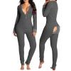 KMBANGI Women's One Piece Ugly Christmas Pajamas Print Sexy Butt Button Back Flap Jumpsuit Sleepwear Romper Plus Size (Flap Butt Gray,S) view 4
