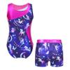 Yartina Girls Printed Gymnastics Leotard Dance Outfit 2 Pieces Swimwear Jumpsuit with Shorts Suit Navy Blue 6 Years view 2
