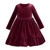 Baby Girl Santa Dress, Family Photoshoot Matching Outfits, Girls Solid Long Sleeve Pleated Knit Dress Easter Girl Dress Baby Fall Dress Wine Red 2-3 Years view 1