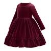 Baby Girl Santa Dress, Family Photoshoot Matching Outfits, Girls Solid Long Sleeve Pleated Knit Dress Easter Girl Dress Baby Fall Dress Wine Red 2-3 Years view 2