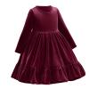 Baby Girl Santa Dress, Family Photoshoot Matching Outfits, Girls Solid Long Sleeve Pleated Knit Dress Easter Girl Dress Baby Fall Dress Wine Red 2-3 Years view 3