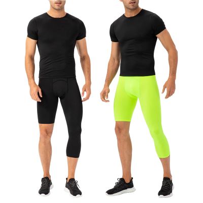 Blaward Men's One Leg Tights 3/4 Compression Pants Athletic Base Layer Underwear Active Legging for Basketball Running