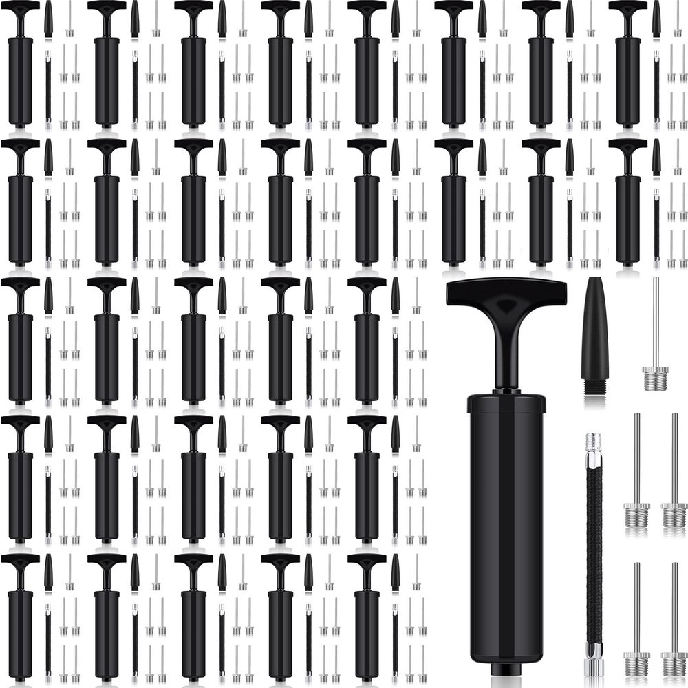 Fumete 100 Sets Ball Pump Bulk Air Pump for Sports Balls Include Needle Nozzle Extension Hose Portable Hand Inflation Kit for Basketball Soccer Football Balloon(Black)