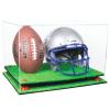 Better Display Cases Acrylic Football and Football Helmet Display Case - Large Rectangle Box with Clear Case, Red Risers and Turf Base 18" x 14" x 12" (A014/B60)