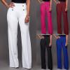 XUETON Wide Leg Pants for Women Dressy Casual Work Business Dress Yoga Pants High Waisted Button Straight Suit Lounge Pants(Wine,Small) view 3