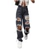 XUETON Women Ripped Boyfriend Baggy Jeans Distressed High Waisted Y2K E-Girl Fashion Baggy Denim Pant Wide Leg Straight Jeans(Black,Small) view 1