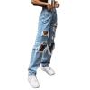 XUETON Women Ripped Boyfriend Baggy Jeans Distressed High Waisted Y2K E-Girl Fashion Baggy Denim Pant Wide Leg Straight Jeans(Black,Small) view 3