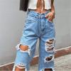 XUETON Women Ripped Boyfriend Baggy Jeans Distressed High Waisted Y2K E-Girl Fashion Baggy Denim Pant Wide Leg Straight Jeans(Black,Small) view 4