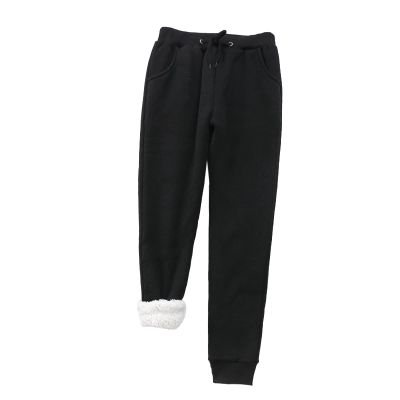 XUETON Womens Sherpa Lined Sweatpant with Pockets Winter Warm Fleece Thermal Lined Tapered Drawstring Athletic Workout Jogger(Black,X-Large)