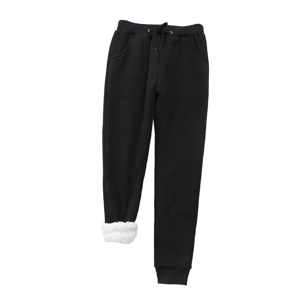 XUETON Womens Sherpa Lined Sweatpant with Pockets Winter Warm Fleece Thermal Lined Tapered Drawstring Athletic Workout Jogger(Black,X-Large)